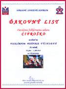 Ďakovný list - Východná 2012